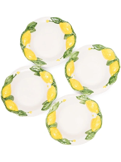 Shop Les Ottomans Lemon Ceramic Plate Set Of Four (19cm) In Weiss