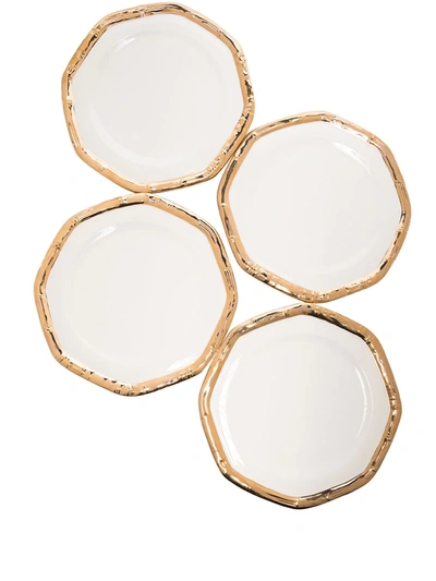 Shop Les Ottomans Bamboo Set Of Four Ceramic Plates (27cm) In Weiss