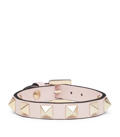 Shop Valentino Garavani Leather Rockstud Bracelet In Pink