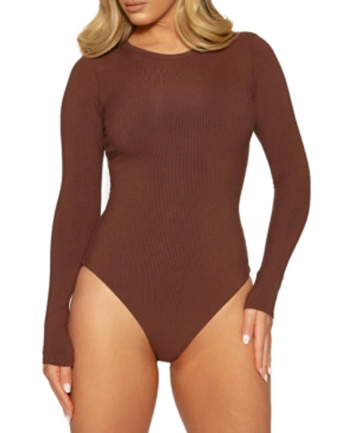 Shop Naked Wardrobe The Nw Crewneck Long-sleeved Bodysuit In Chocolate