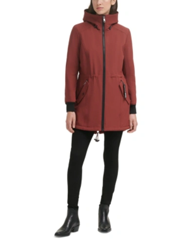 Calvin Klein Women's Fleece-lined Hooded Raincoat In Brick | ModeSens