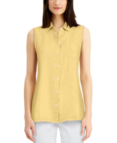 Shop Charter Club Cotton Fringed Shirt, Created For Macy's In Citron Aura