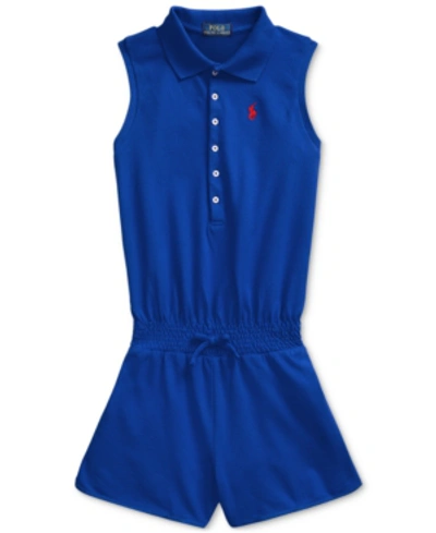 Shop Polo Ralph Lauren Big Girls Stretch Mesh Polo Romper In Active Royal