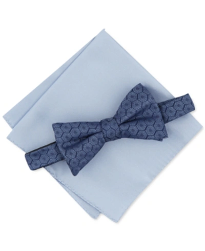 Shop Alfani Men's Geometric Pre-tied Bow Tie & Solid Pocket Square Set, Created For Macy's In Lt. Blue