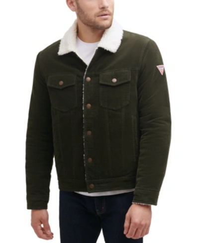 Shop Guess Men's Corduroy Bomber Jacket With Sherpa Collar In Olive