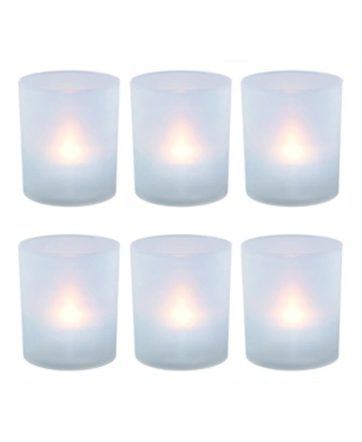 Macy's Lumabase Set Of 6 Flickering Warm White Led Lights In Frosted Votive Holders Cups In White