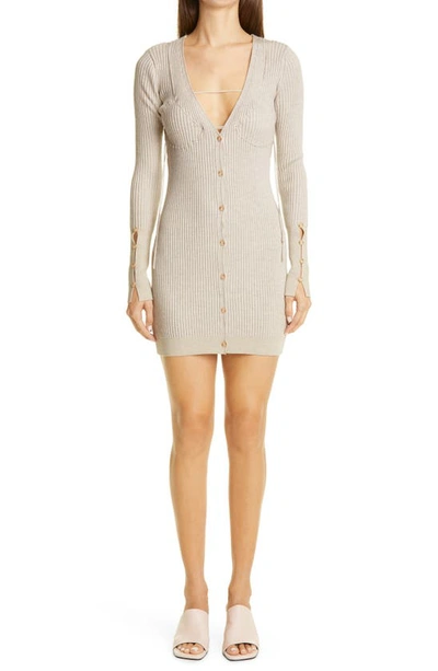Shop Jacquemus Lauris Long Sleeve Merino Wool Mini Sweater Dress In Light Grey