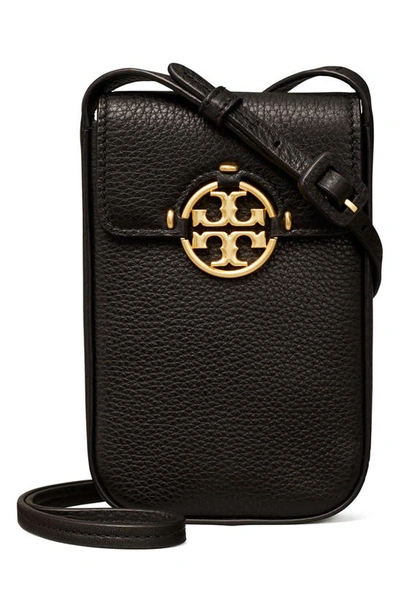 Shop Tory Burch Miller Leather Phone Crossbody Bag In Black