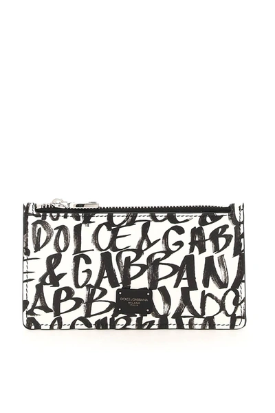 Shop Dolce & Gabbana Dg Graffiti Zipped Card Holder In Black,white
