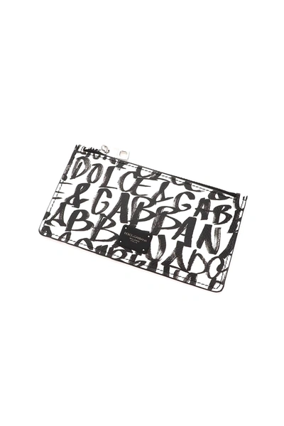Shop Dolce & Gabbana Dg Graffiti Zipped Card Holder In Black,white