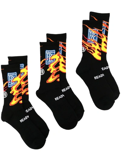 Readymade Flame-print Socks Set In Black