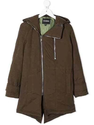 Shop Les Hommes Zipped Hooded Parka In Green