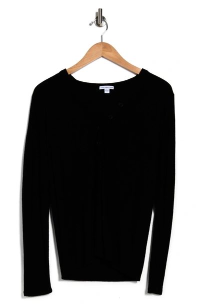 James Perse Long Sleeve Slub Jersey Henley In Black