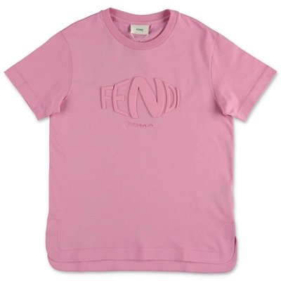 Shop Fendi Kids Logo Embossed T In Pink