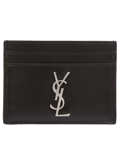 Shop Saint Laurent Logo Monogram Cardholder In Black