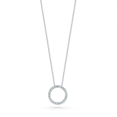 Shop Roberto Coin 18k White Gold Small Diamond Open Circle Pendant Necklace In Gold-tone