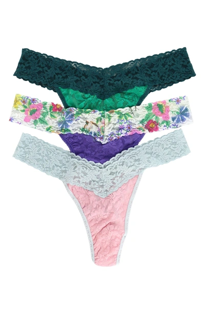 Shop Hanky Panky Original Rise Stretch Lace Thong Panties In Pink/purple/green