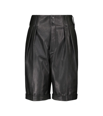 Shop Saint Laurent Leather Bermuda Shorts In Black