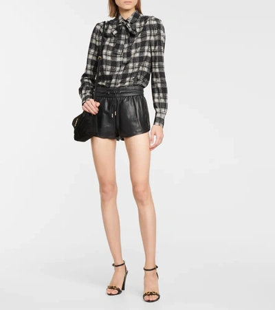 Shop Saint Laurent Leather Shorts In Black