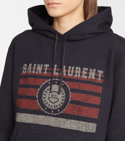 Shop Saint Laurent Logo Cotton-jersey Hoodie In Grey