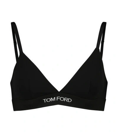 Shop Tom Ford Logo Stretch-jersey Triangle Bra In Black