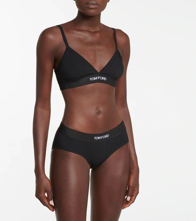 Shop Tom Ford Logo Stretch-jersey Triangle Bra In Black