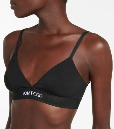 Shop Tom Ford Logo Stretch-jersey Triangle Bra In Black