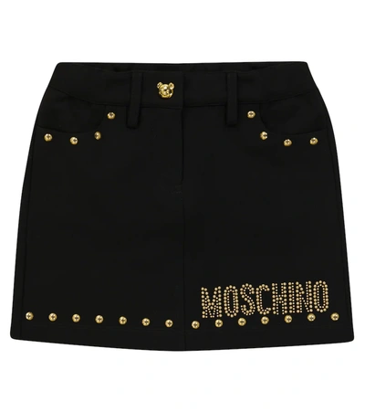 Shop Moschino Teddy-studded Denim Skirt In Black