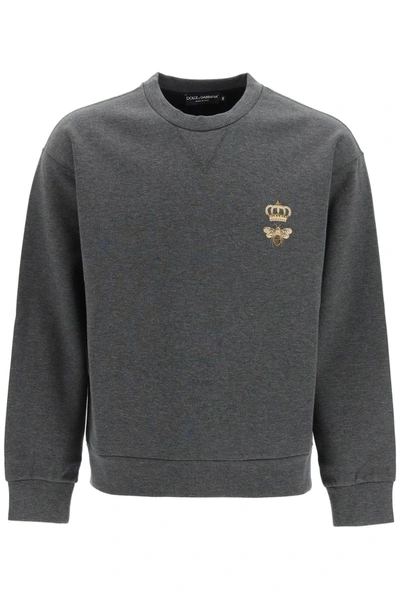 Shop Dolce & Gabbana Bee Embroidered Sweatshirt In Grey