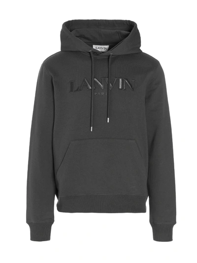 Shop Lanvin Logo Embroidered Hoodie In Grey