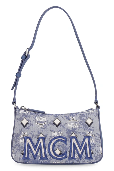 Shop Mcm Logo Jacquard Shoulder Bag In Blue