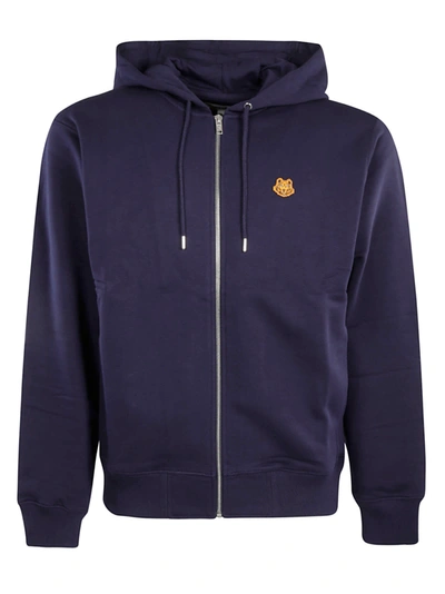 Shop Kenzo Tiger Patch Zipped Hoodie In Navy Blue