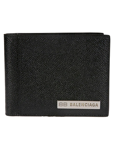 Shop Balenciaga Plate Square Fold Wallet In Black