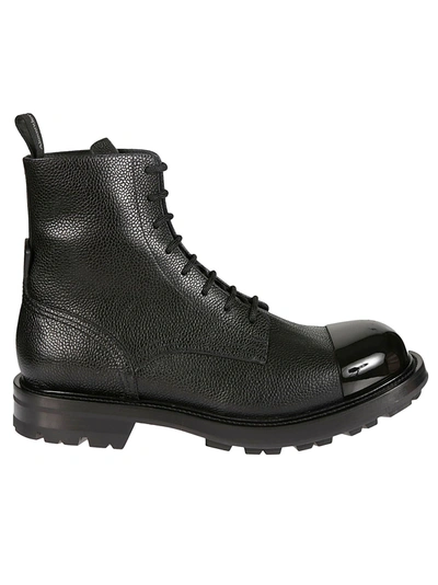 Shop Alexander Mcqueen Grainth Leather Lace-up Boots In Black