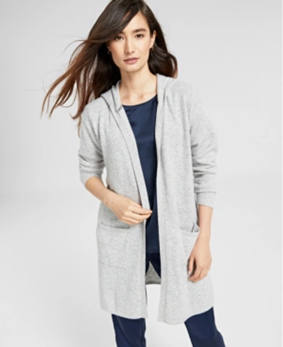 Charter Club Women's 100% Cashmere Open-front Hoodie, Created For Macy's In Ice Grey Heather