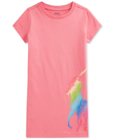 Shop Polo Ralph Lauren Little Girls Big Pony Jersey T-shirt Dress In Ribbon Pink
