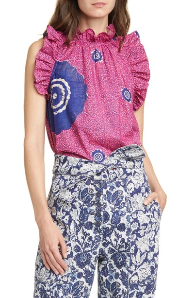 Shop Ulla Johnson Tilda Print Ruffle Trim Cotton Top In Fuchsia