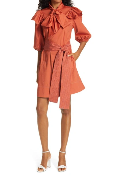 Shop Tanya Taylor Marlee Bow Neck Belted Dress In Copper