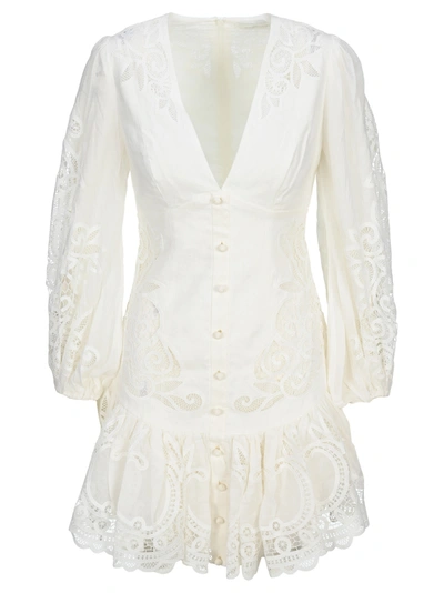 Shop Zimmermann Mae Lace Mini Dress In Ivory White