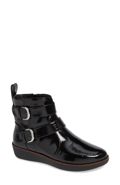 Shop Fitflop Laila Double Buckle Bootie In Black Patent