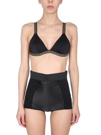 Shop Versace Triangle Bikini With Greek Border In Black