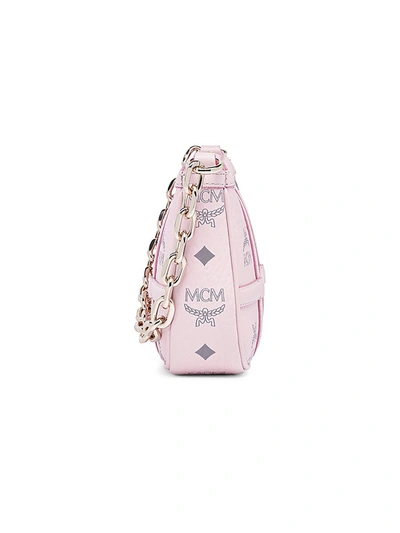 Shop Mcm Mini Delmy Visetos Shoulder Bag In Powder Pink