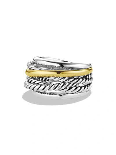 Shop David Yurman Women's Crossover Narrow Ring With Gold In Silver Gold