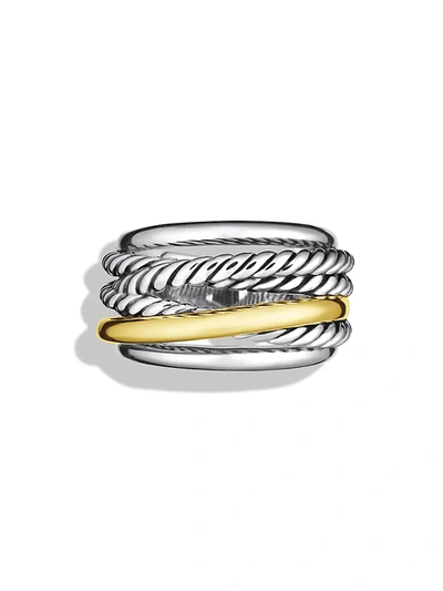 Shop David Yurman Women's Crossover Narrow Ring With Gold In Silver Gold