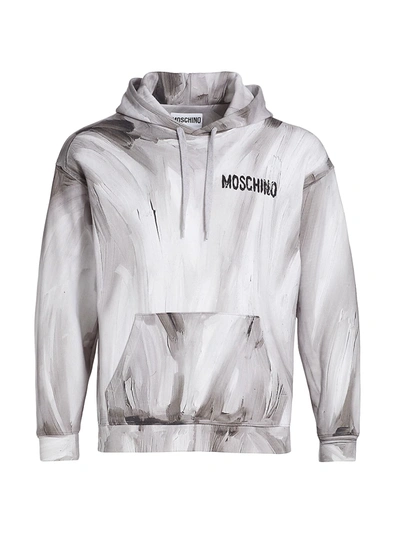 Shop Moschino Painted Logo Hoodie In Neutral
