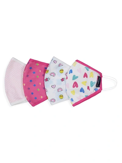 Shop Andy & Evan Kid's 4-pack Heart-print Cloth Face Mask Set In Pink
