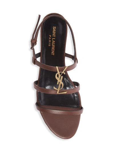 Shop Saint Laurent Women's Cassandra Leather Slingback Sandals In Brown