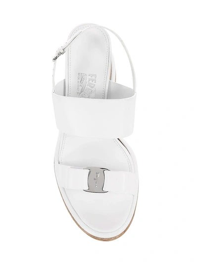Shop Ferragamo Giudith Leather Wedge Ankle-strap Sandals In White