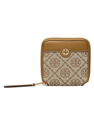 Shop Tory Burch Women's T Monogram Jacquard Bi-fold Wallet In Hazelnut