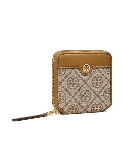 Shop Tory Burch Women's T Monogram Jacquard Bi-fold Wallet In Hazelnut